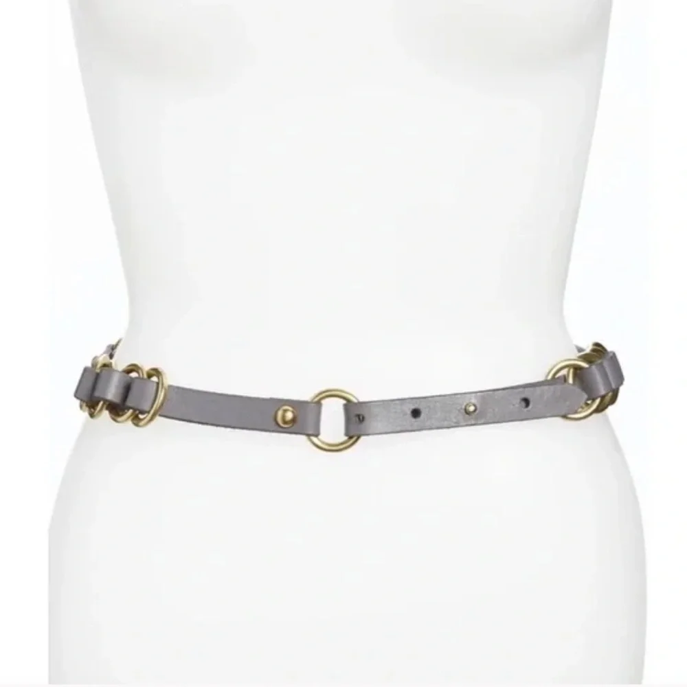 Tarnish Gray with Gold Hardware Genuine Leather Women’s Belt (S/M)